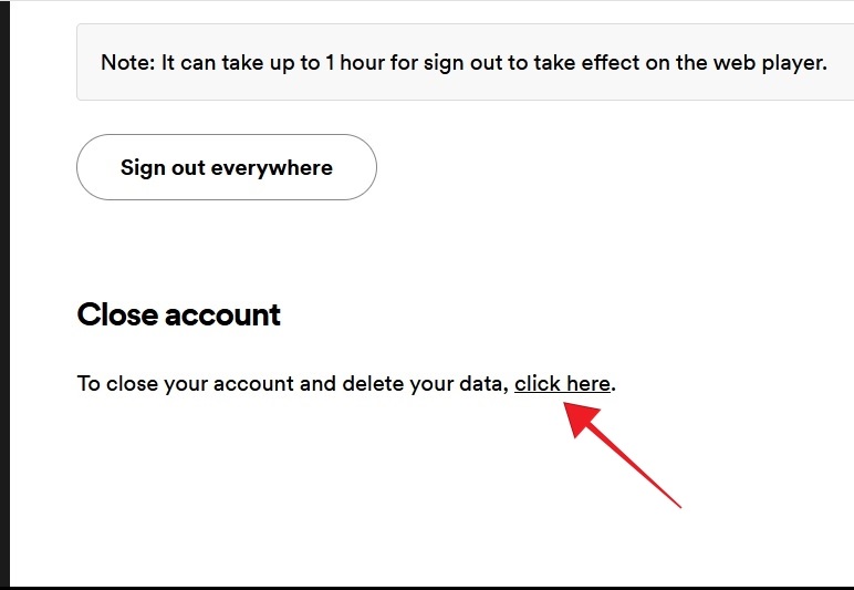 Press on "click here" option under "Close account."