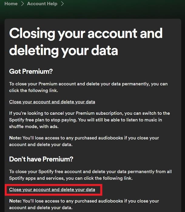 Deleting free Spotify account.