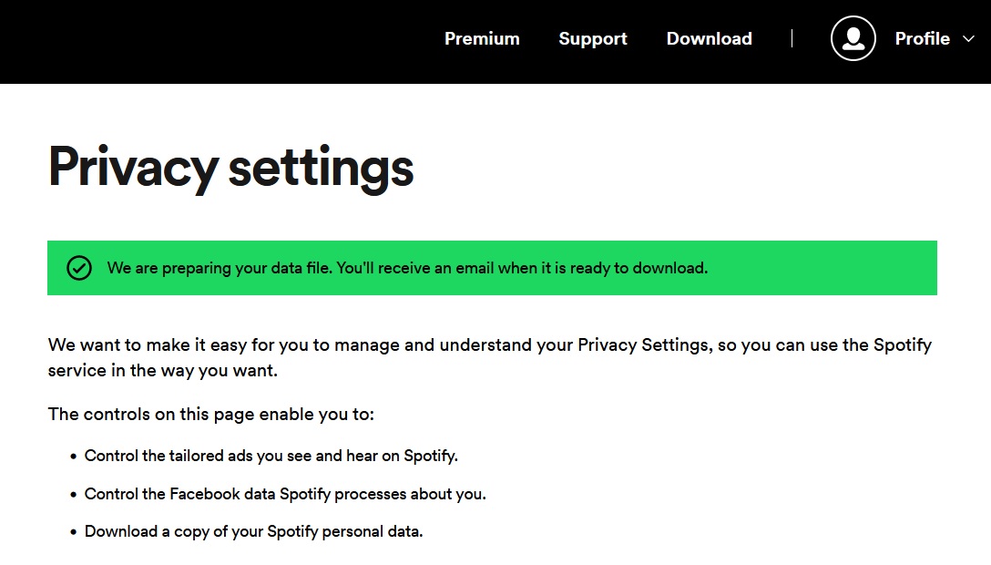 Green bar notification in "Privacy Settings."