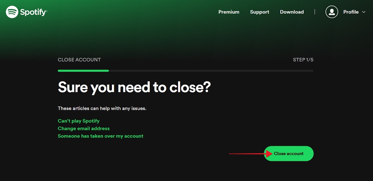"Sure you need to close" screen on Spotify.