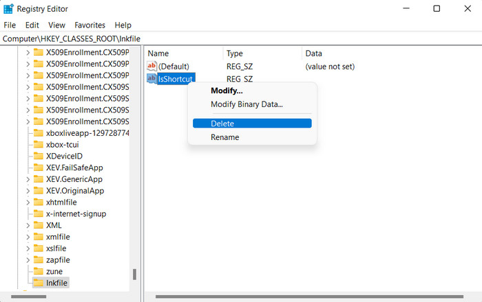 Deleting "IsShortcut" key from Registry Editor.