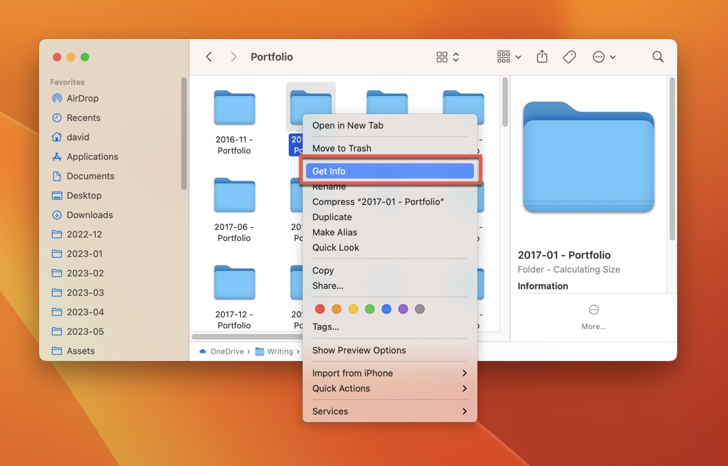 Get Info Option Macos