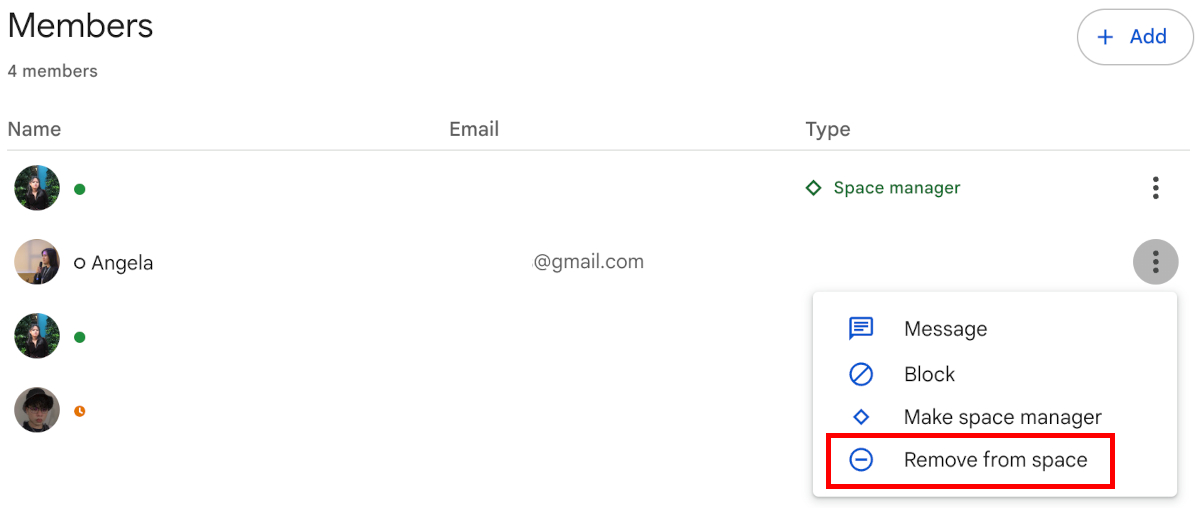Google Spaces Remove Member
