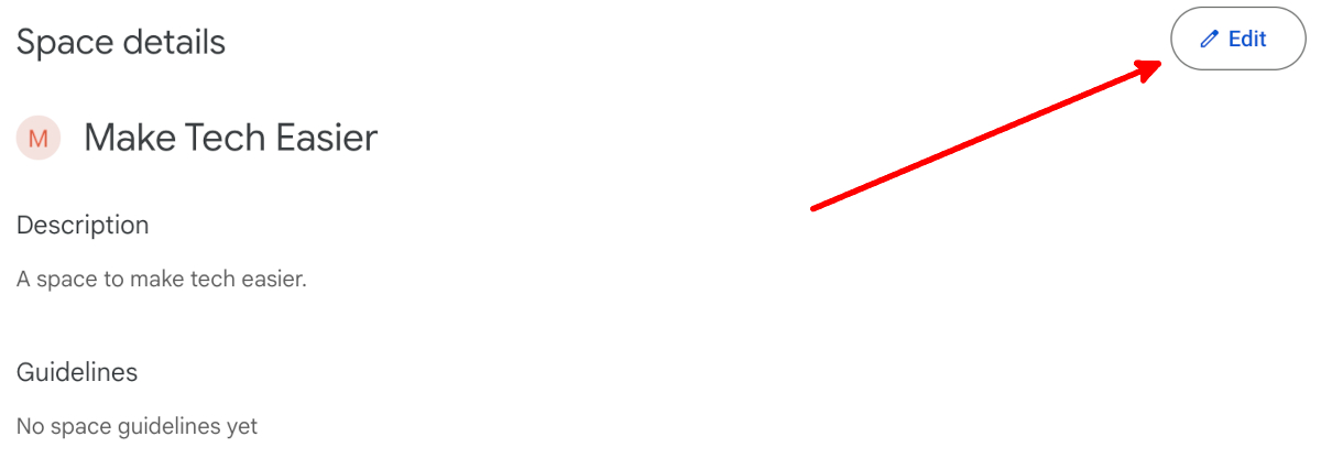 Google Spaces Space Details Edit Button