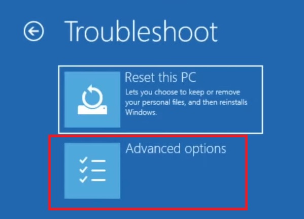 Clicking on "Advanced options" Recovery. 