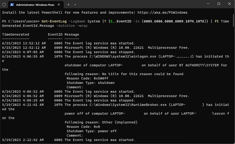 Typing command in PowerShell with results displayed. 