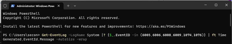 Typing command in PowerShell. 
