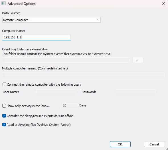 Specifying IP address under "Computer Name" in TurnedOnTimesView program. 