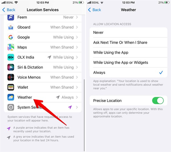 Iphone Location Services Weather Enable