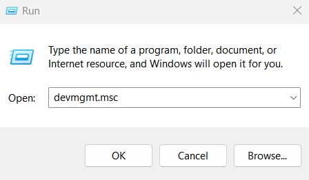 Running "devmgmt.msc." in Run window. 