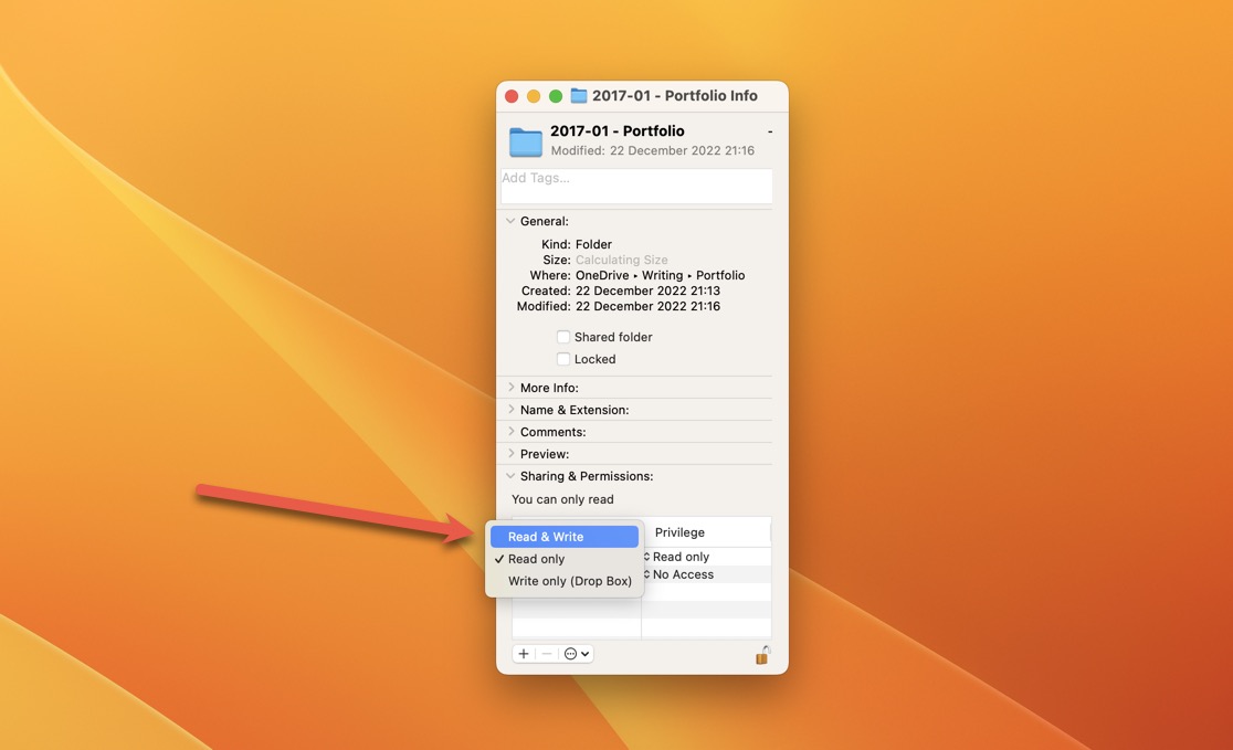 Info Tab Change Permissions