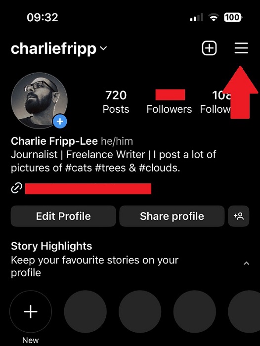Instagram Profile Menu