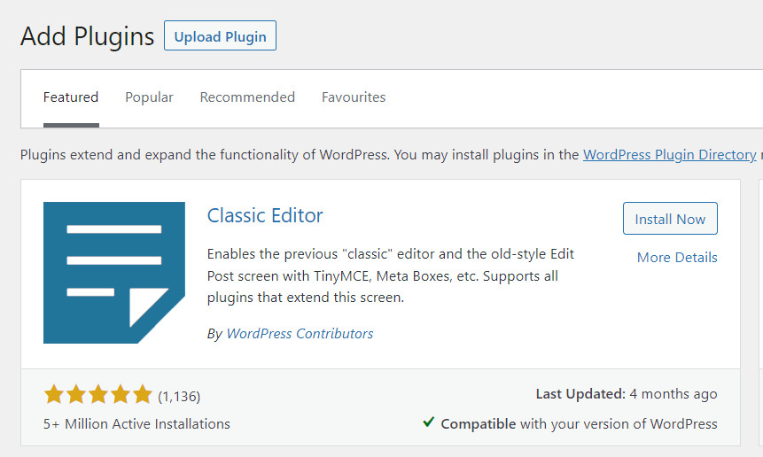 Install Classic Editor in WP