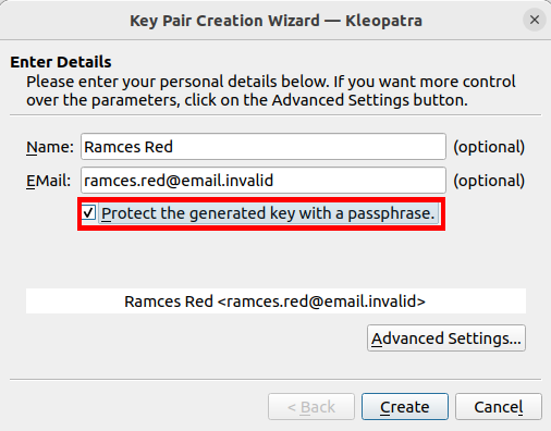 A screenshot of the GPG passphrase tickbox.