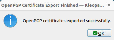 A screenshot showing successful key export.