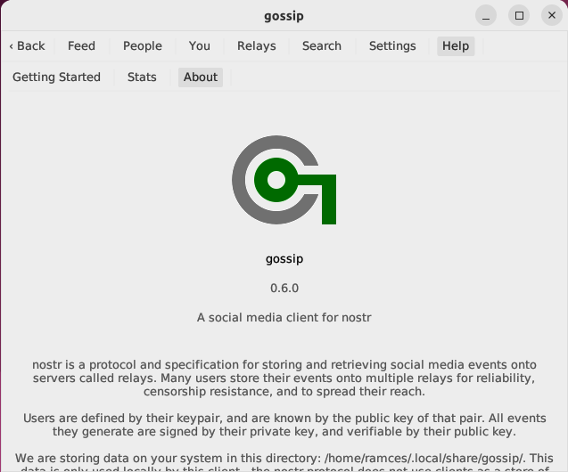 A screenshot of the Gossip about screen.