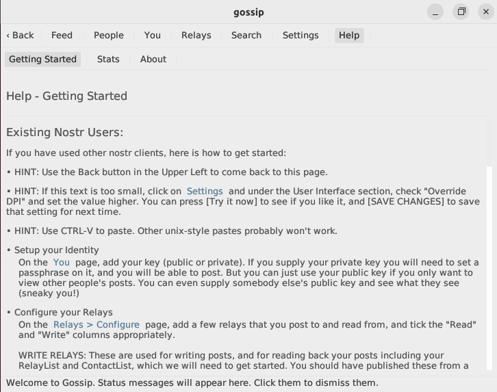 A screenshot of the Gossip landing screen.