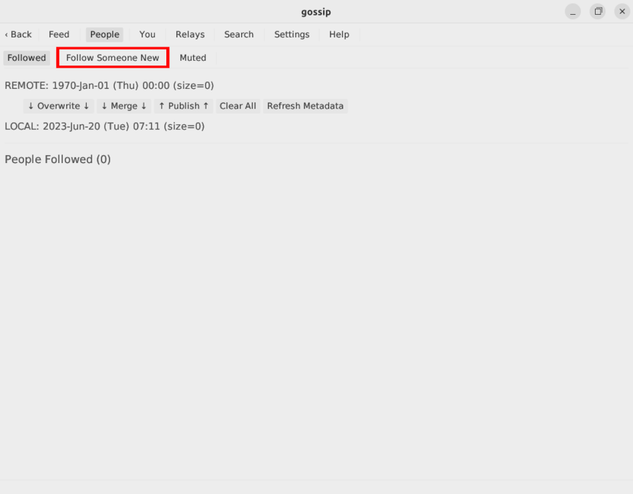 A screenshot showing the Follow Someone New link inside Gossip.