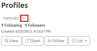 A screenshot of a Nostr.Band user entry with a highlight on the down arrowhead.