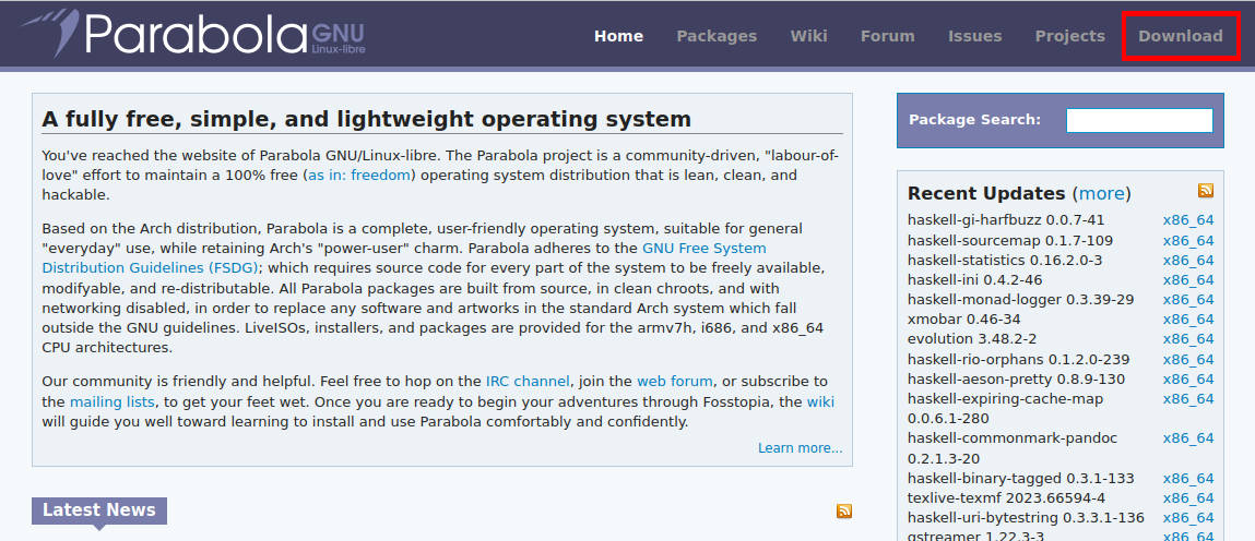 A screenshot of the Parabola website download link.