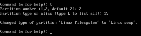 A screenshot of fdisk setting the type of the second partition.