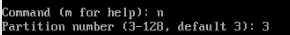 A screenshot of fdisk setting the third partition.
