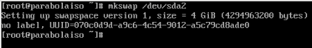 A screenshot of the swap installation in the swap partition.