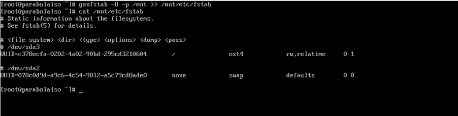 A screenshot showing the contents of the fstab file.