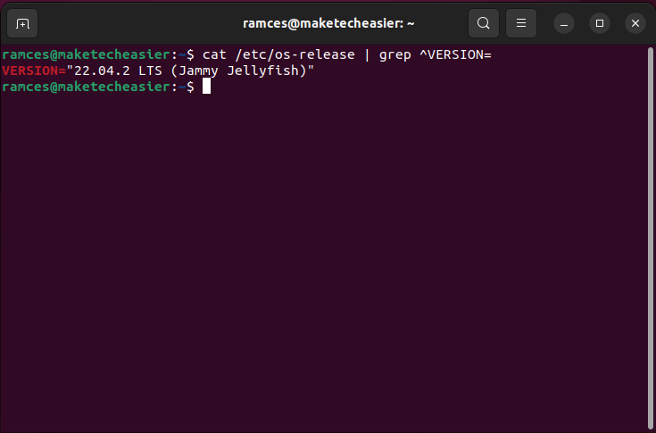 A terminal showing the output of the /etc/os-release file filtered through grep to get the distro version of the system.