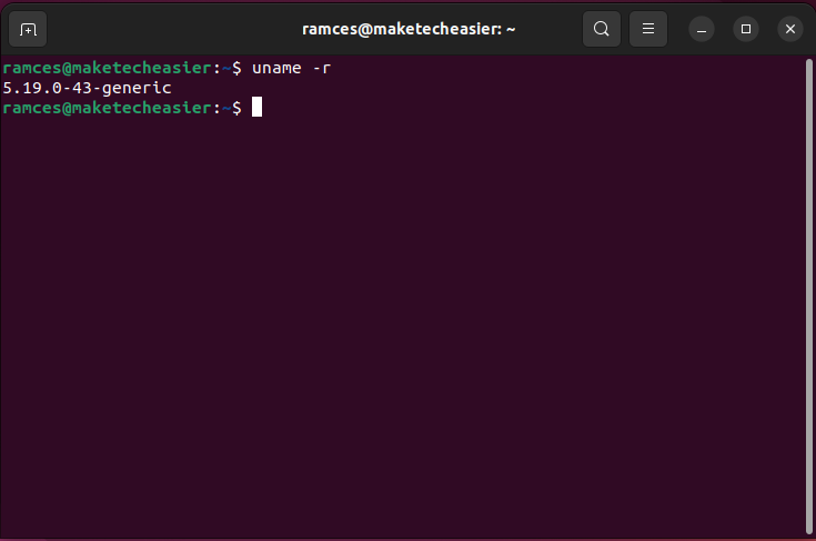 A terminal showing the basic output of the uname program.