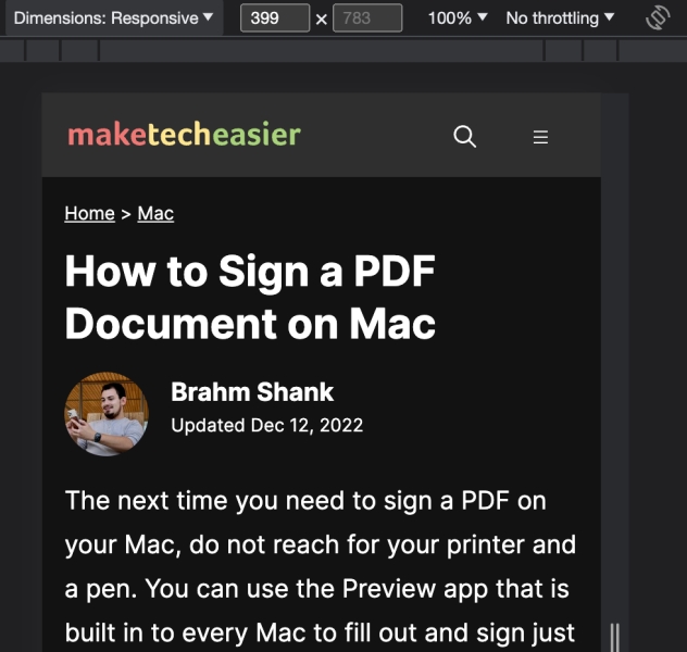Mobile View On Chrome Inspection Tool