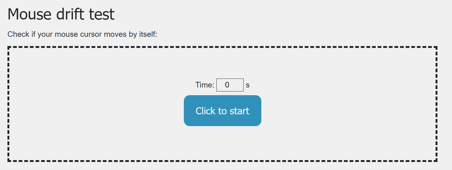 The Mouse Drift Test page showing the "Click To Start" button.