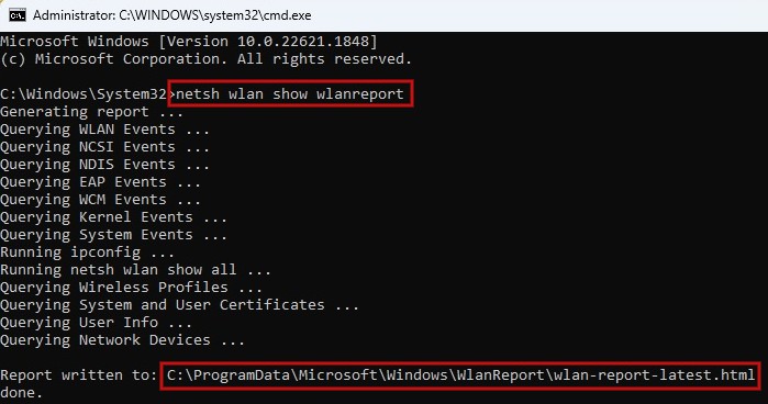 Typing "wlanreport" command in cmd. 