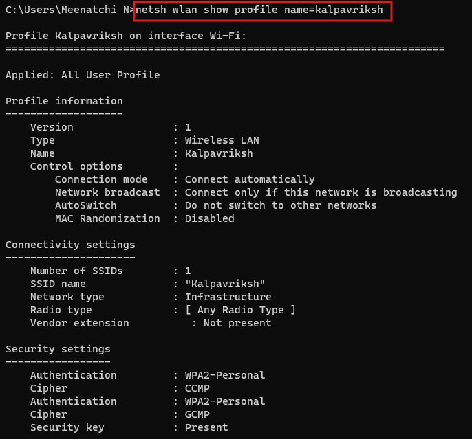 Requesting detailed information about specific profile in cmd.