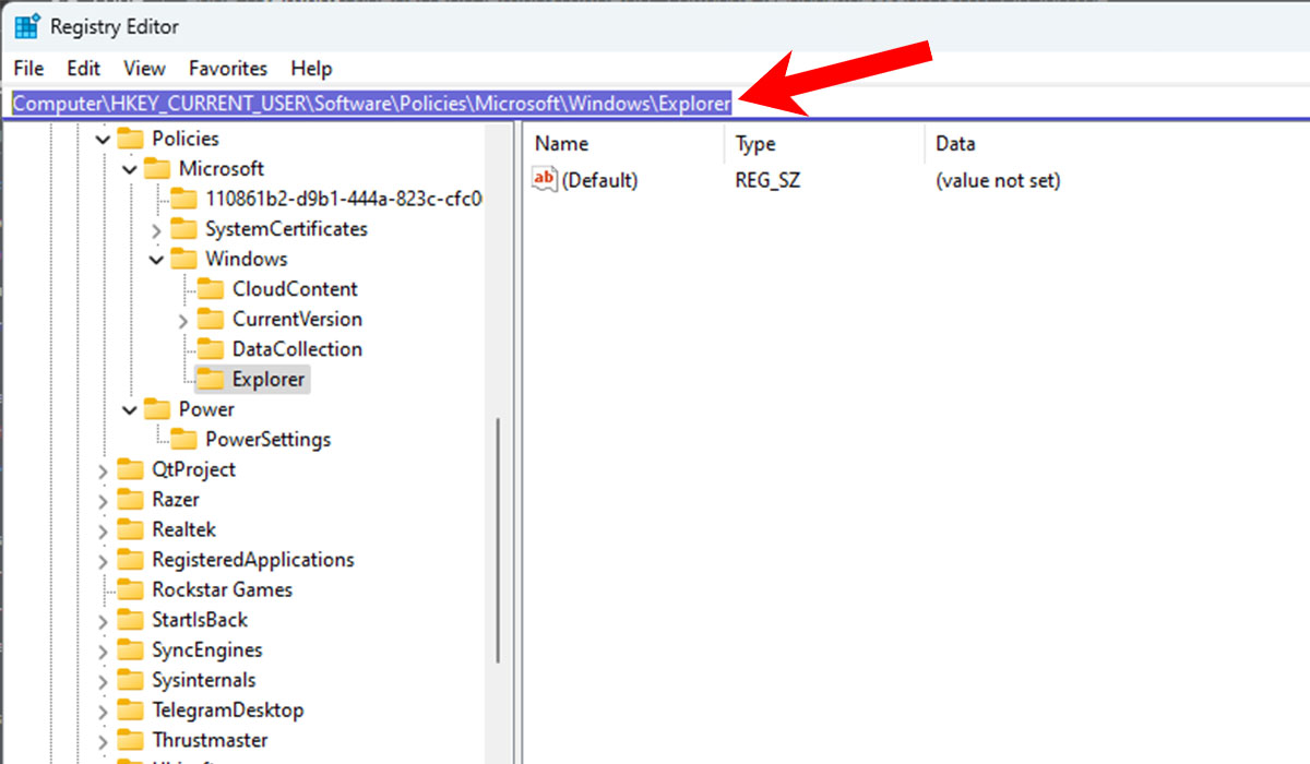 Navigating to location in Registry Editor.