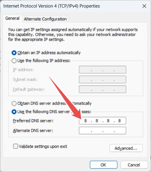 Setting Preffered DNS to 8888