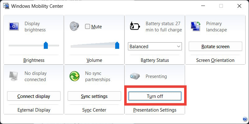 Turning off Presentation Mode.