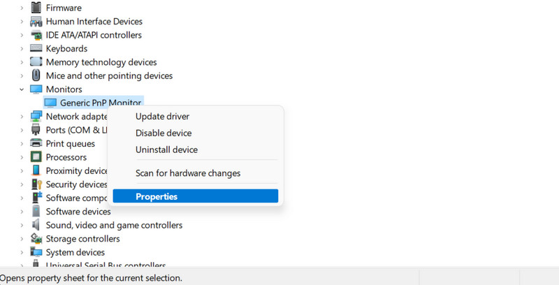 Launcing the properties of generic PnP Monitor.