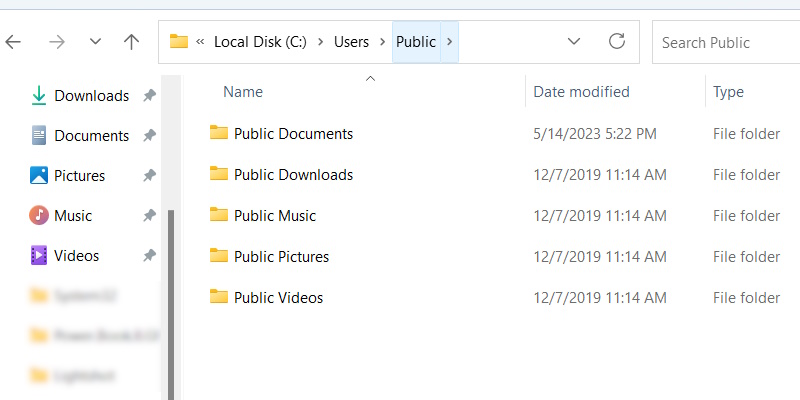 The Public Folder on Windows.