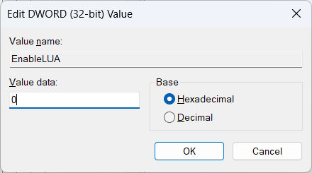 Changing "Value data" for key in Registry Editor.