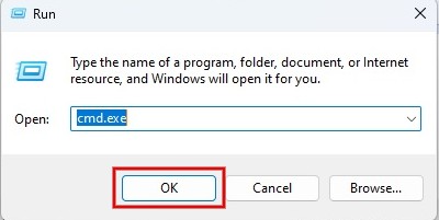 Typing "cmd.exe" in Run window.