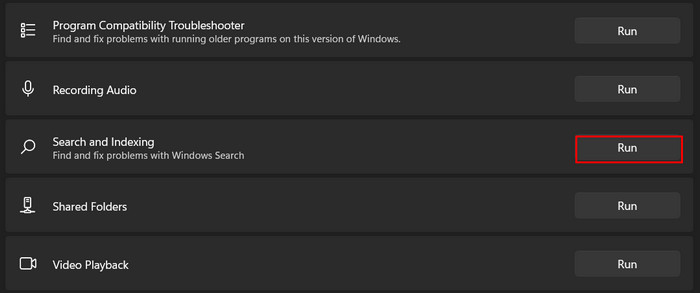 Run the Search and Indexing Troubleshooter