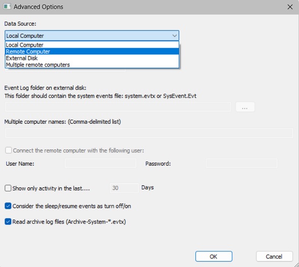 Switching to "Remote Computer" option in "Data Source."
