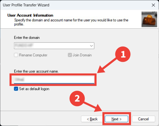 The process of choosing a profile to transfer data to in Transwiz for Windows.