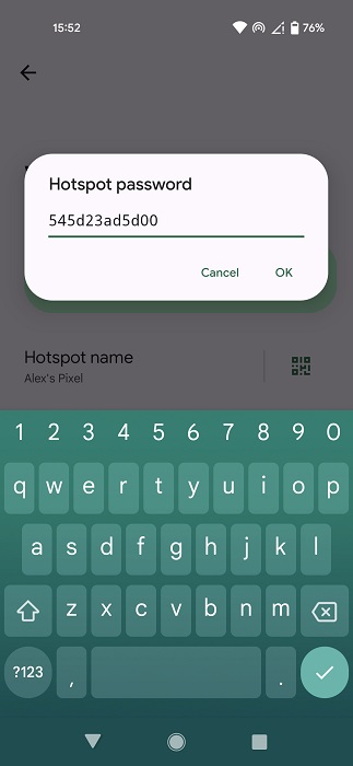 Setting new password for hotspot. 