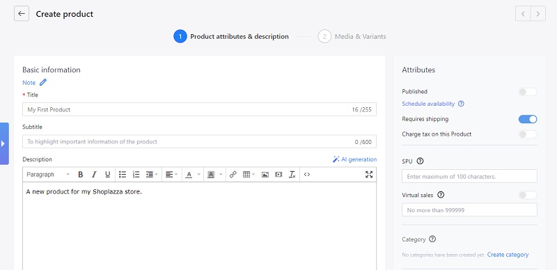 Shoplazza Ecommerce Website Builder Review Create Product 2
