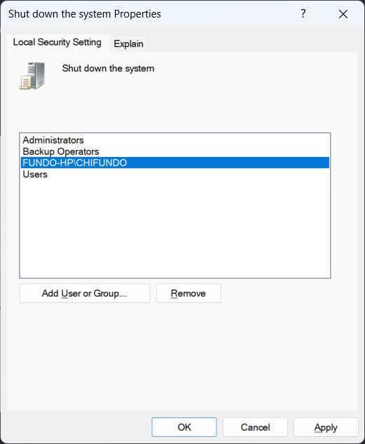 The "Shut Down the System Properties" dialog box.