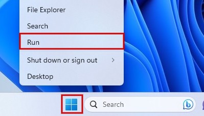 Selecting "Run" from WinX menu. 