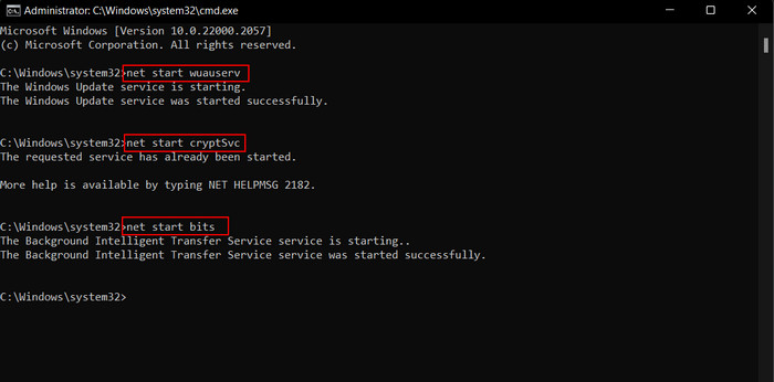 Restarting services via Command Prompt.