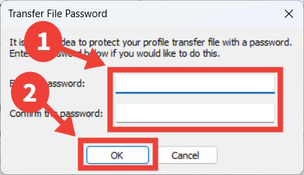 The process on creating a password in Transwiz on Windows.